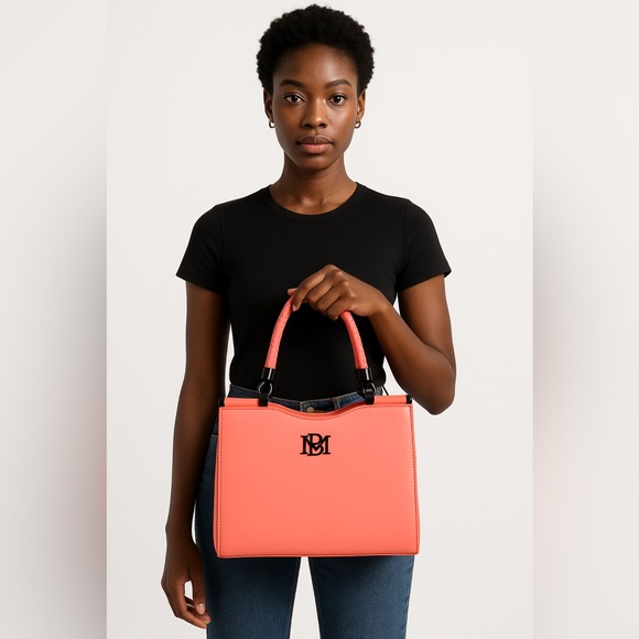 Bagley Mischka Coral Structured Top Handle Handbag NWT‎ Elegant Braided Handle - Picture 3 of 8